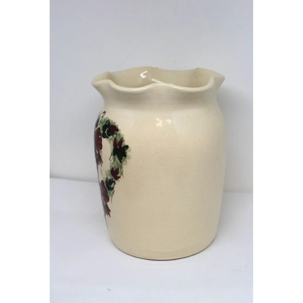 East Texas Pottery Utensil Crock ,Wild Roses, Cottage French Country Style 6